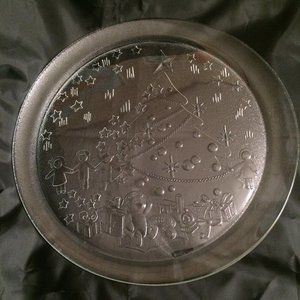 Christmas Tree Stars Gifts Serving Glass Platter